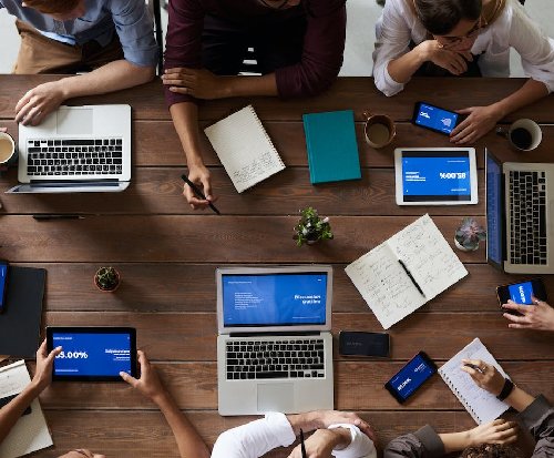 Arial shot of people working